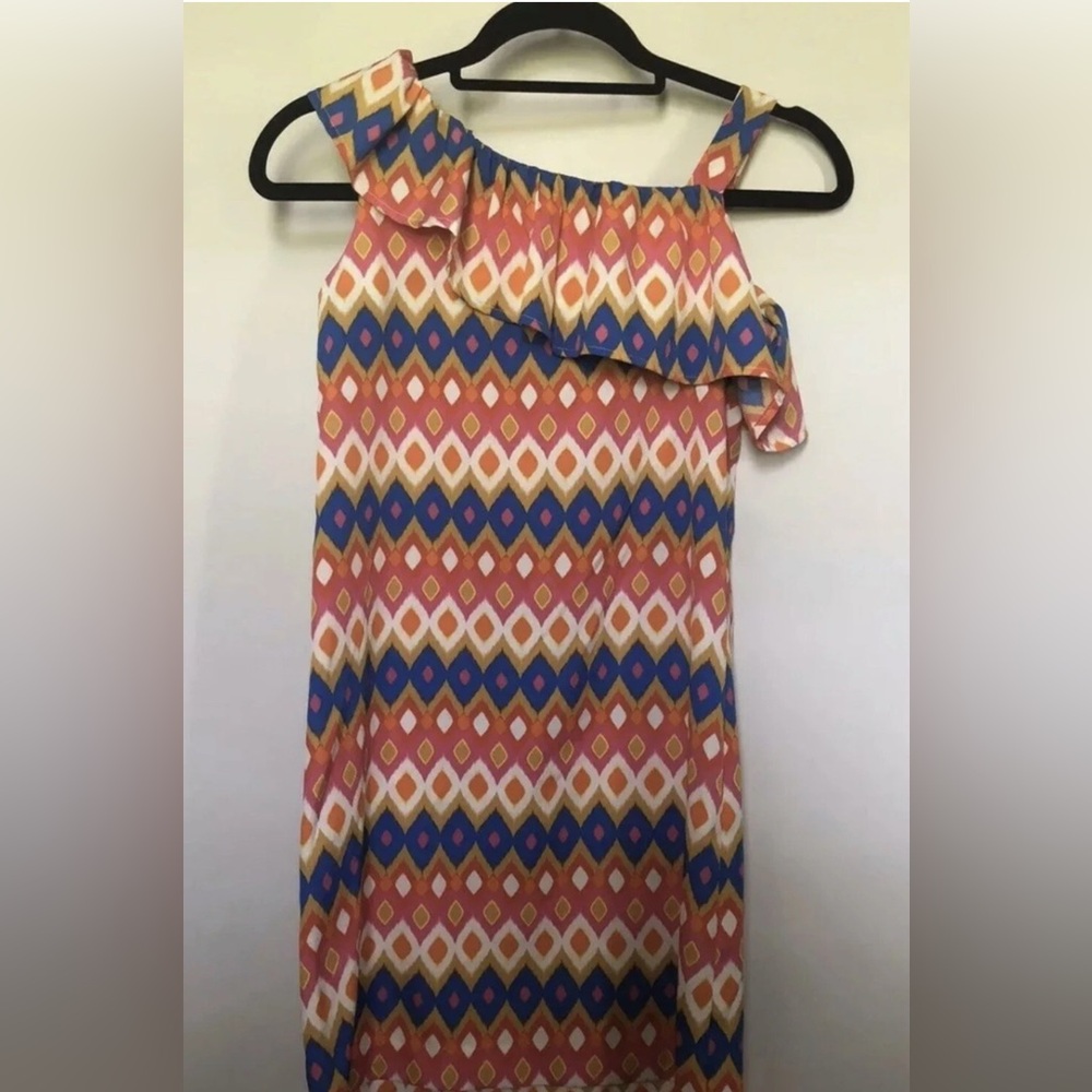 Colorful One-Shoulder Dress with Ruffle - Picture 1 of 3